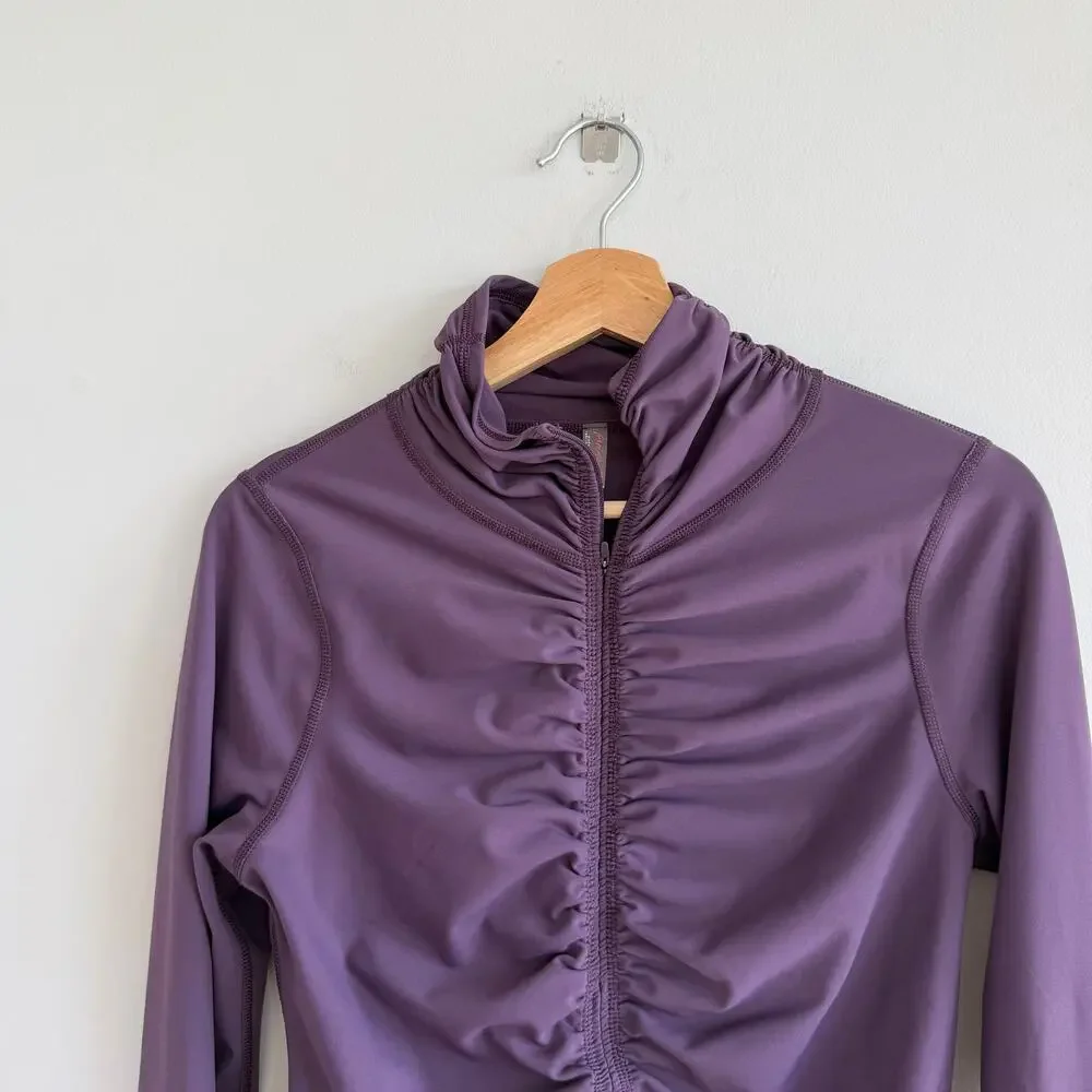 Free People Movement Wonderland Warmth Full Zip Ruched Front Jacket Top Purple M